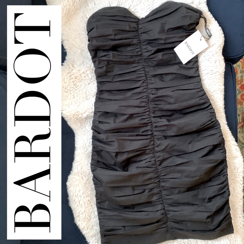BARDOT Black Strapless Mini Dress Ruched Bodycon NEW Size XS